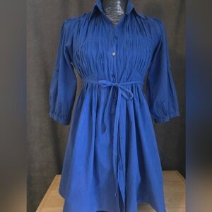 Blue Button-Up Shirt/Dress with  Pull String
